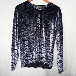Pop icon tiger striped velvet v-neck shirt made in the USA Women's vinta…